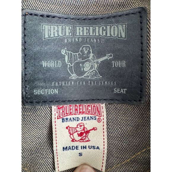 NWOT True Religion World Tour Womens Sz-S Blue Distress Denim Jacket Western - Picture 6 of 13